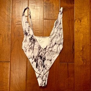 Marble print sexy V-cut 1 pc swimsuit Brazilian